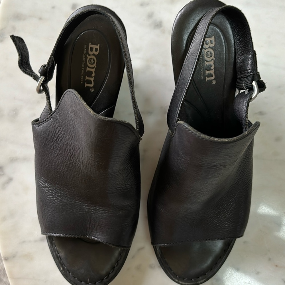 Born, black, sling back wedges